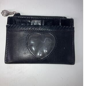 BRIGHTON SMALL BLACK LEATHER CARD WALLET WITH HEART WINDOW